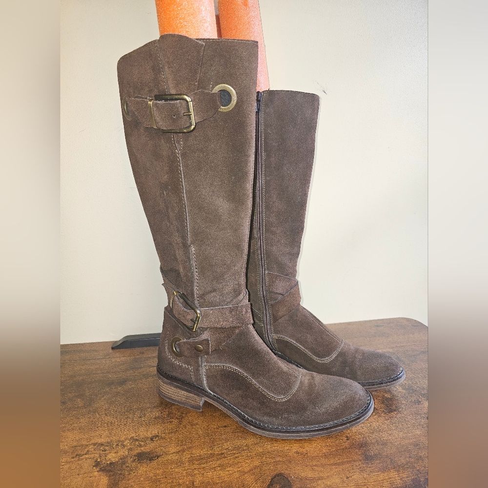 Cordani Womens Side Zip Block Heel Knee High Boots Brown Suede Size‎ 37 Italy
